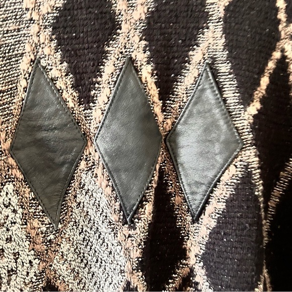 Pacific Club VTG Wool Blend Leather Trim Knit Dad Grandpa Sweater Women Sz Large - Picture 4 of 10